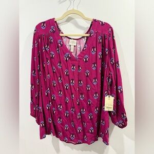 St. John's Bay Magenta Floral V-Neck Blouse